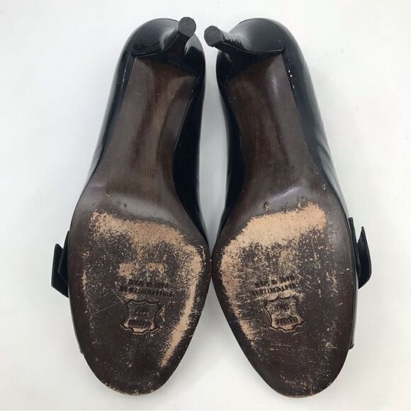 Stuart Weitzman Black Patent Leather Open Toe Classic Heels - Picture 11 of 13